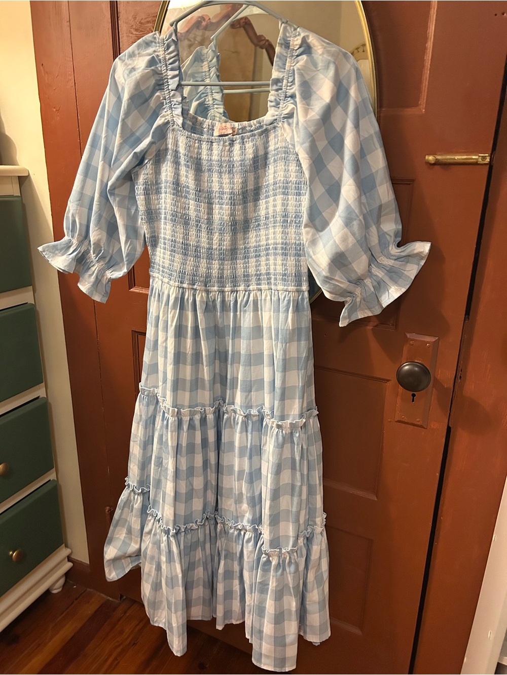 Ivy City Co Light Blue Gingham Smocked Midi Dress